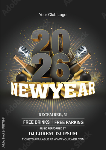 2026 Happy New Year club poster Background for your Flyers and Greetings Card graphic or new year themed party invitations. abstract vector illustration design