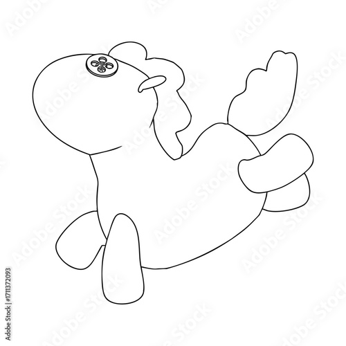 Outline for Coloring of Horse Plush Cute and Funny Toy. Vector Illustration.