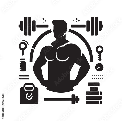 Gym logo and silhouette black on white background