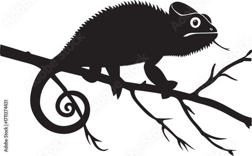 Chameleon silhouette on branch, unique adaptation style