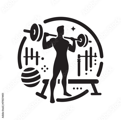 Gym logo and silhouette black on white background