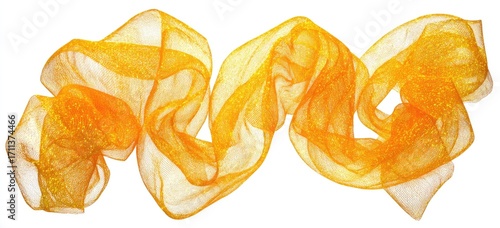 Orange-yellow sheer fabric swirled on white background