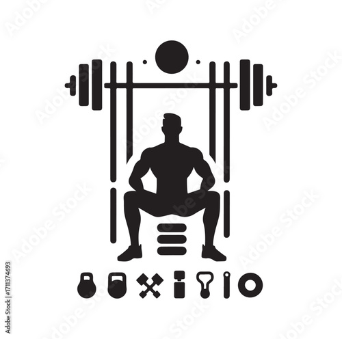 Gym logo and silhouette black on white background