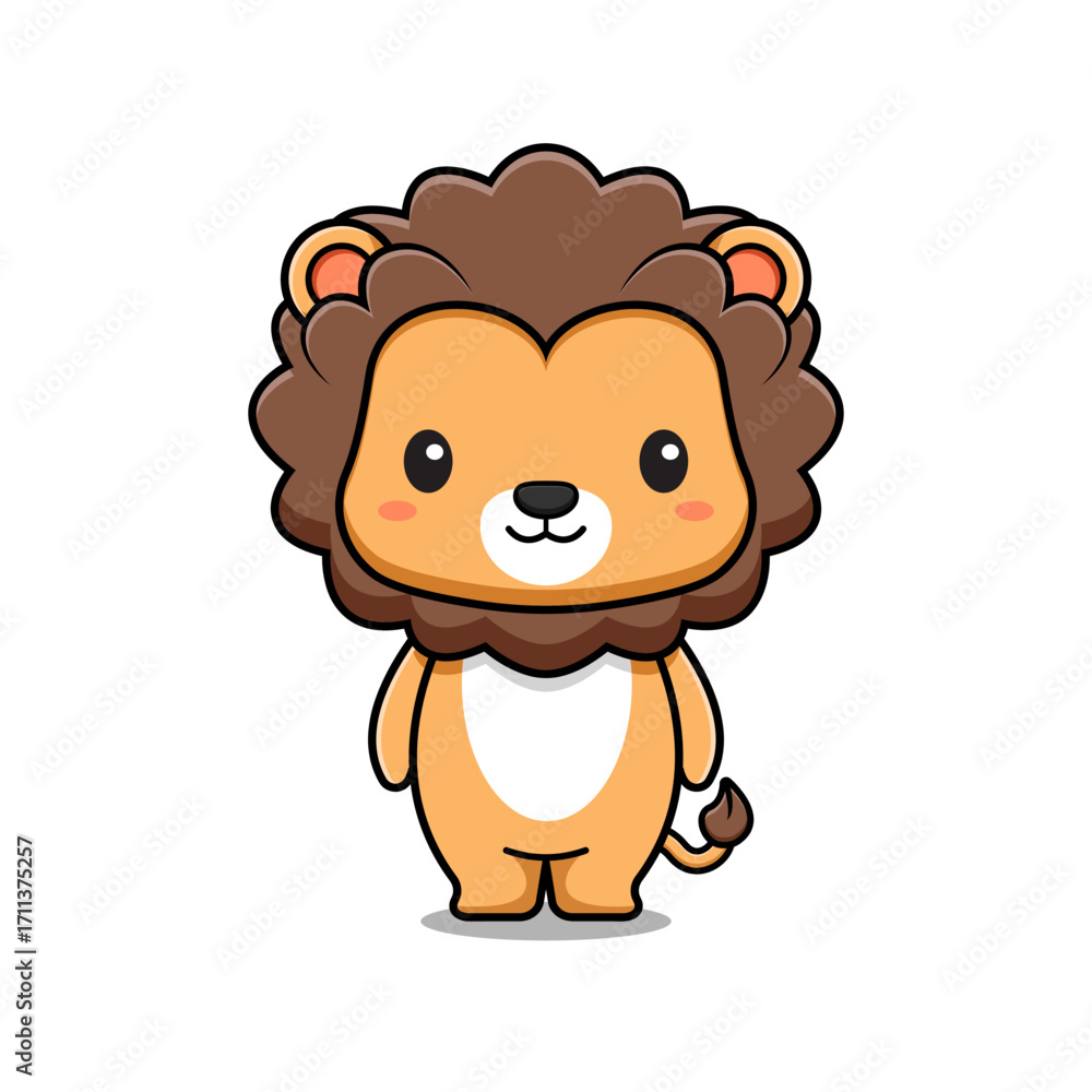 Fototapeta premium Cute Lion Mascot Animal Character Icon Illustration. Flat Cartoon Style Suitable for Web Landing Page, Banner, Sticker, Card