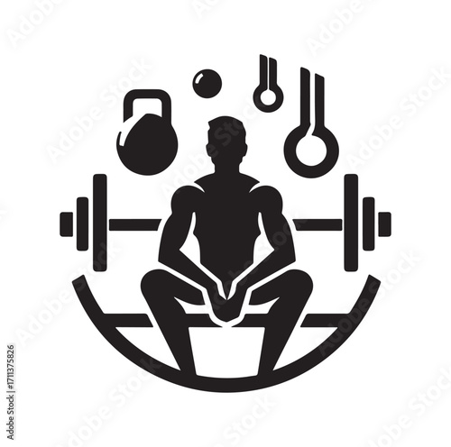 Gym logo and silhouette black on white background