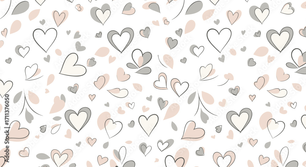 Fototapeta premium A charming seamless pattern featuring a delightful arrangement of hearts and abstract floral elements in a soft pastel color palette.