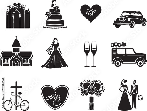 Elegant wedding icons for your special day celebration