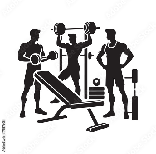 Gym logo and silhouette black on white background