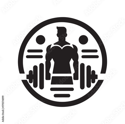 Gym logo and silhouette black on white background