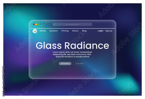 Transparent glass hero sectionModern Website UI Design Mockup Glacial Light Concept with Frosted Glass Style Interface Clean Typography and Subtle
