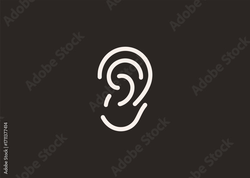 A minimalist line art logo of a human ear, symbolizing hearing, sound, and communication
