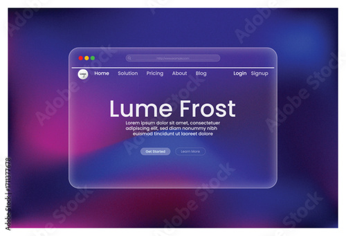 Transparent glass hero sectionModern App Interface Lume Frost Style Homepage Design UI UX Template Frosted Glass Mockup Login Signup Website Elegant
