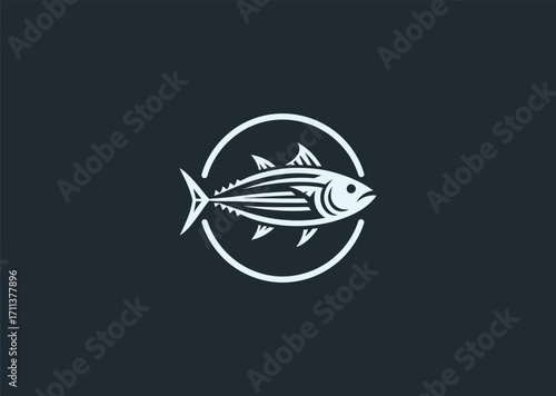 A line art logo of a tuna fish, symbolizing speed, marine life, and vitality