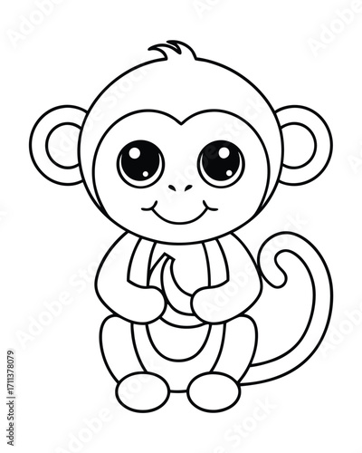 Cute monkey holding banana cartoon illustration