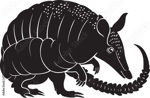 Armadillo silhouette walking with segmented tail
