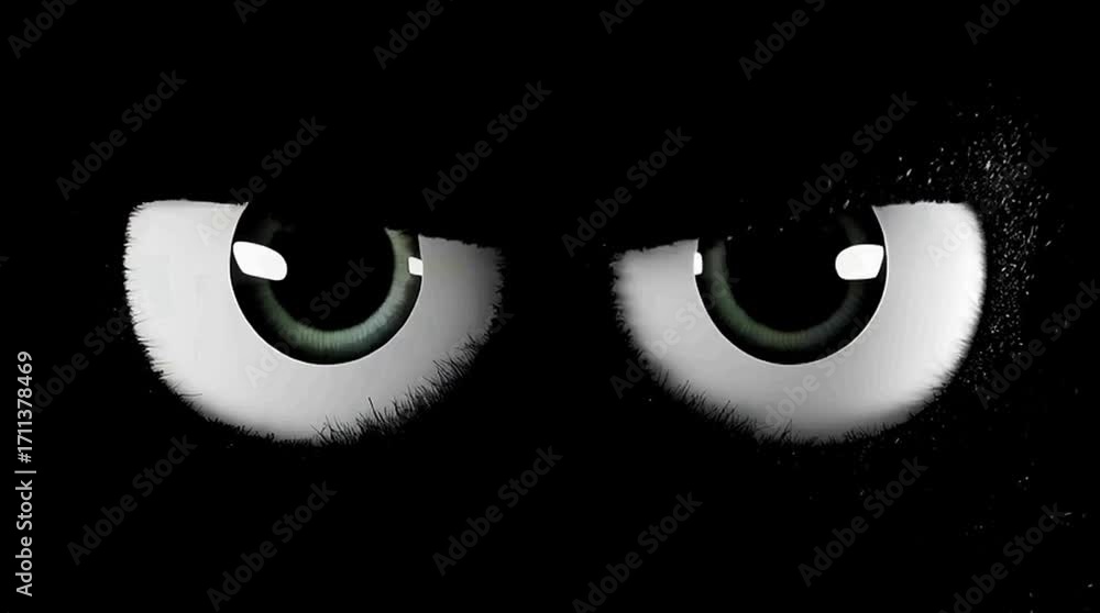 Animated angry green eyes blinking on black background