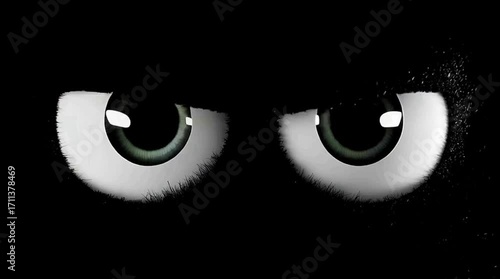 Animated angry green eyes blinking on black background