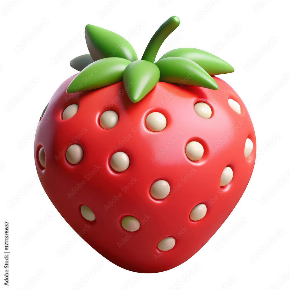 Fototapeta premium Close up of a realistic red strawberry with green leaves and seeds isolated on transparent background