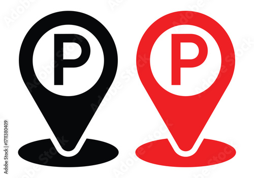 Parking Location Pin Icon – Public Parking Marker and Map Pointer Vector Illustration.