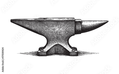 Vintage anvil, blacksmith tools engraving vector style