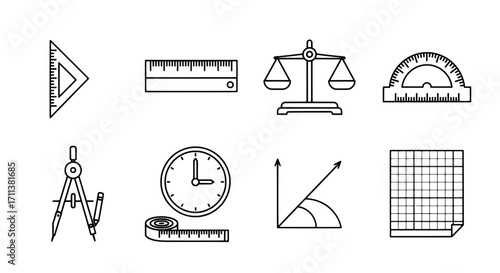 Collection of Mathematical Instruments Line Art Icons