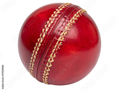  Classic Red Leather Cricket Ball on White Background
