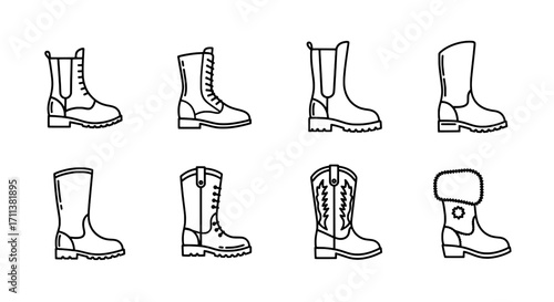 Selection of Different Boot Styles Outlined in Vector Format