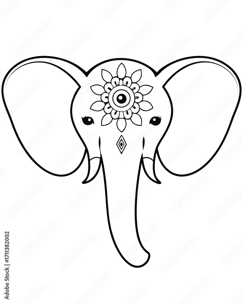 Obraz premium Stylized elephant head with floral adornment face trunk