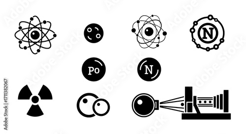 Science Graphics Atomic Structures, Radiation Symbol, and Scientific Elements