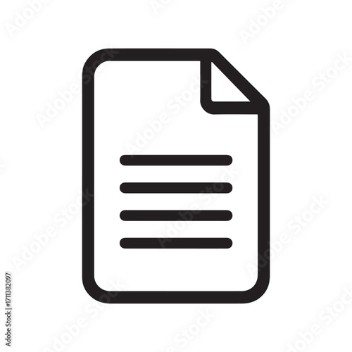 Simple Black and White Paper Icon with Bent Corner and Text Lines