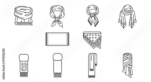 Collection of Stylish Scarf and Neckwear Outlines for Fashion Design
