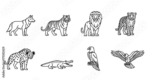 Vector Illustration Wild Animals Line Art