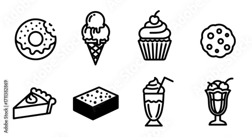 Delicious Assortment of Desserts and Sweet Treats Line Art