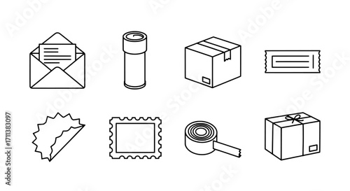 Vector Graphics Set of Postal Supplies and Packaging Items