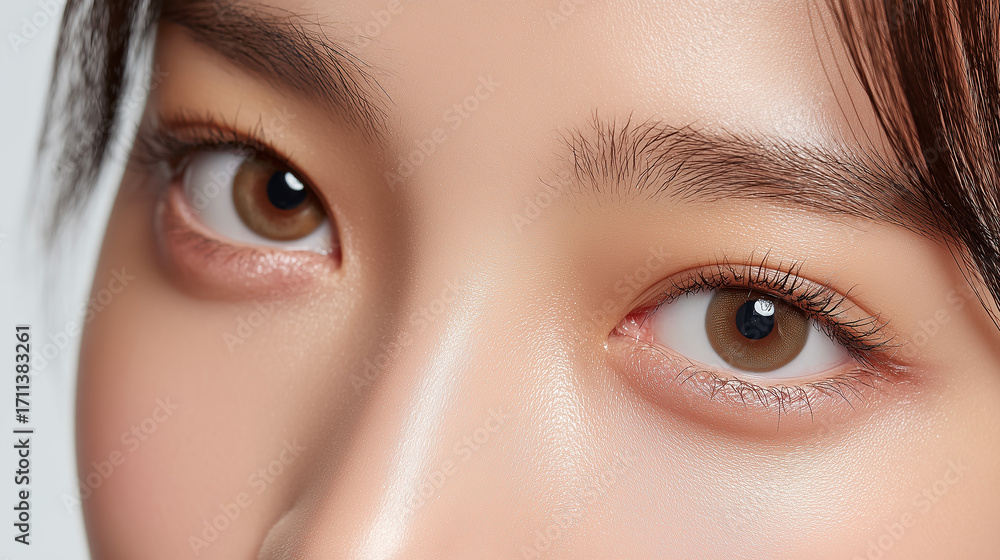 Obraz premium 美しくカールしたまつ毛の日本人女性の目元アップ Close-up of a Japanese Woman's Eyes with Beautifully Curled Eyelashes