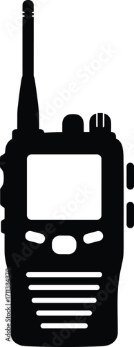 Silhouette of a handheld walkie-talkie – two-way radio, communication device, emergency, and security equipment concept.