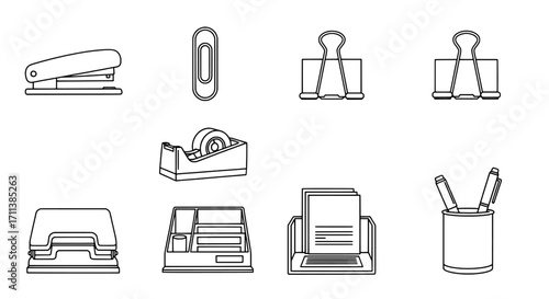 Office Supplies Line Art Collection Essential Desk Items