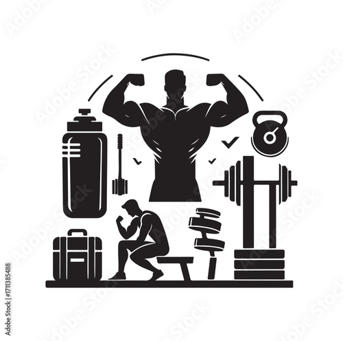 Gym logo and vector silhouette 