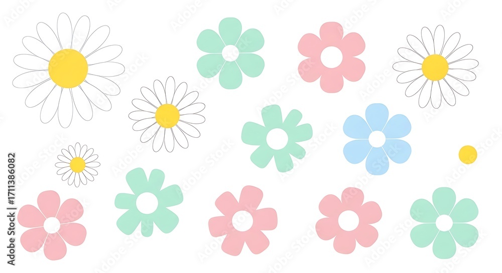Obraz premium Pastel Daisies Floral Pattern Background.
