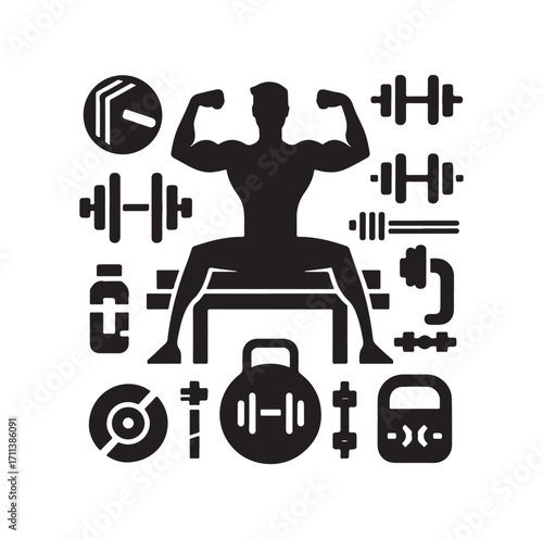 Gym logo and vector silhouette 