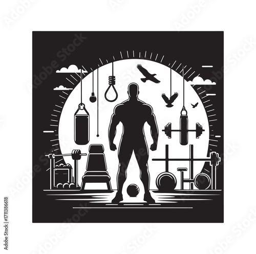 Gym logo and vector silhouette 