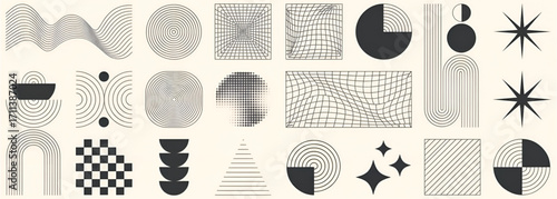 Dynamic collection of abstract geometric shapes, patterns, and minimalist design elements. Ideal for contemporary graphic projects, visual concepts, backgrounds, and creative branding