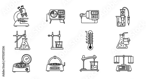 Science and Laboratory Equipment Line Icons for Research and Experimentation