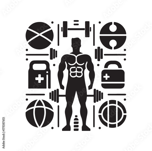 Gym logo and vector silhouette 