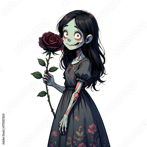 Undead Girl Holding Dark Rose