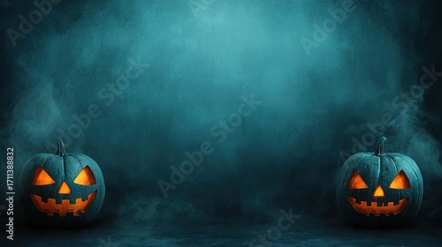 Spooky halloween pumpkin backdrop with fog effects dark environment graphic design gigapixel quality
