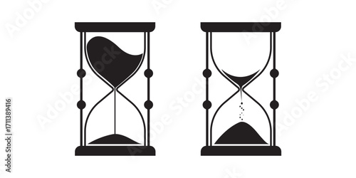 Set of hourglass icon in a flat design. Classic sand timer hourglass symbol of time passing, deadline, and patience. Elegant perfect for business, productivity, countdown, education, antique concept.