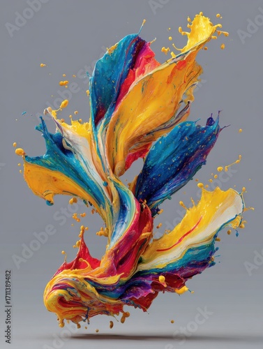 Dynamic splash of colorful paints in abstract art studio setting digital artwork creative environment close-up view artistic expression