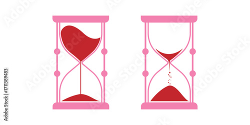 Set of hourglass icon in a flat design. Classic sand timer hourglass symbol of time passing, deadline, and patience. Elegant perfect for business, productivity, countdown, education, antique concept.