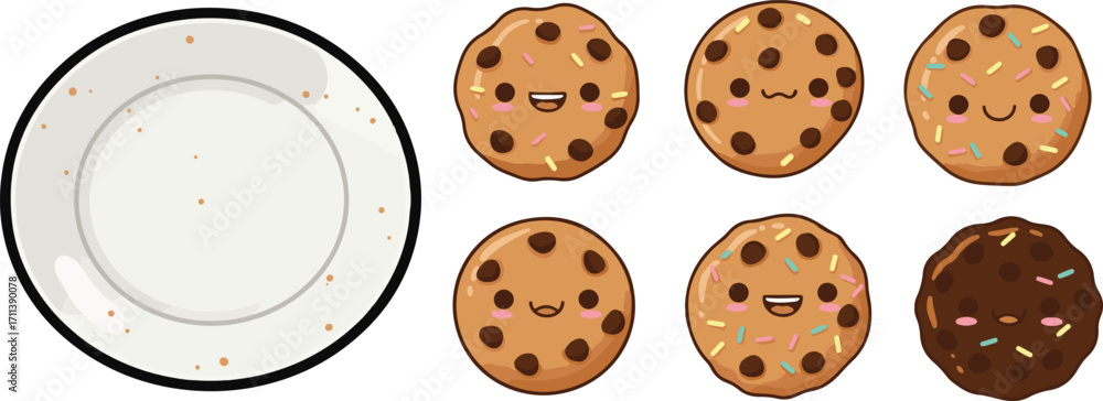 Obraz premium Smiling Homemade Chocolate Chip Cookies Cartoon. National Homemade Cookies Day